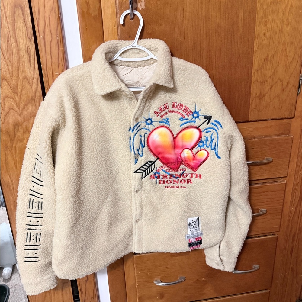 GUNZINI Cream Sherpa Jacket with Graphic Design